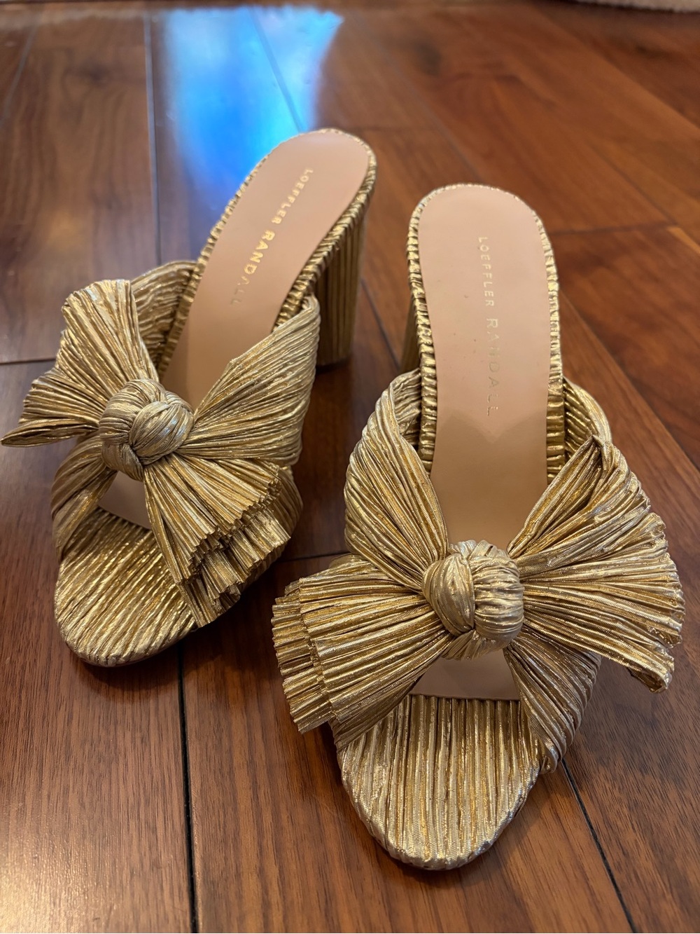 Loeffler Randall Women's Penny Pleated High Heel Slide Sandals Gold - Picture 4 of 9